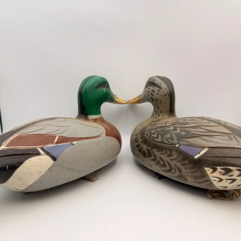 Vintage Victor D-9 Mallard Duck Decoys Pair Woodstream Co Lititz PA Drake Hen